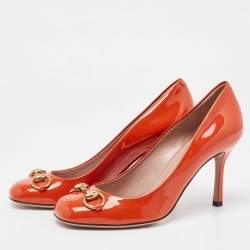 Gucci Orange Patent Leather Jolene Pumps Size 37.5
