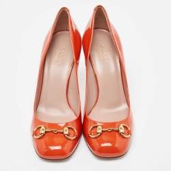 Pre Owned Gucci Orange Patent Leather Jolene Pumps Size 37.5