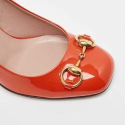 Pre Owned Gucci Orange Patent Leather Jolene Pumps Size 37.5