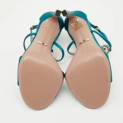 Gucci Teal Satin Crystal Embellished Interlocking G Ankle Strap Sandals Size 36