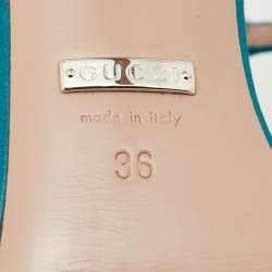 Gucci Teal Satin Crystal Embellished Interlocking G Ankle Strap Sandals Size 36