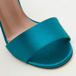 Gucci Teal Satin Crystal Embellished Interlocking G Ankle Strap Sandals Size 36