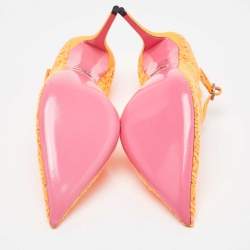 مملوكة مسبقًا Gucci Neon Orange Mesh and Lace Virginia Mary Jane Pumps Size 41