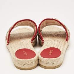 Gucci Beige/Red GG Canvas and Leather Double G Flat Slides Size 36