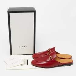 Gucci Red Leather Princetown Mules Size 37.5  
