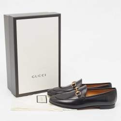 Gucci Black Leather Jordaan Horsebit Slip On Loafers Size 37