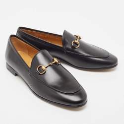 Gucci Black Leather Jordaan Horsebit Slip On Loafers Size 37