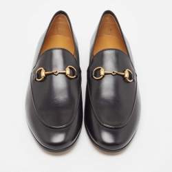 Gucci Black Leather Jordaan Horsebit Slip On Loafers Size 37