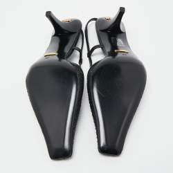 Pre Owned Gucci Black Fabric and Leather Malaga Kid Crystals Slingback Pumps Size 38