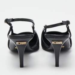 Pre Owned Gucci Black Fabric and Leather Malaga Kid Crystals Slingback Pumps Size 38