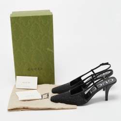 Pre Owned Gucci Black Fabric and Leather Malaga Kid Crystals Slingback Pumps Size 38