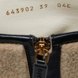 Pre Owned Gucci Beige/Black Wool and Leather Bee Embroidered Horsebit Ankle Boots Size 39