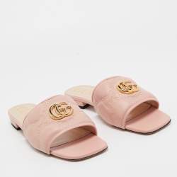 Gucci Pink Matelassé Leather GG Marmont Slide Sandals Size 40