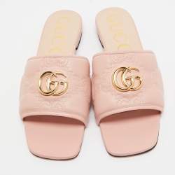 Gucci Pink Matelassé Leather GG Marmont Slide Sandals Size 40