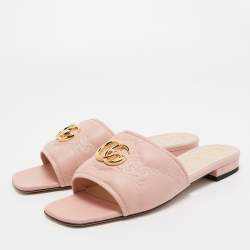 Gucci Pink Matelassé Leather GG Marmont Slide Sandals Size 40