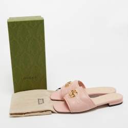Gucci Pink Matelassé Leather GG Marmont Slide Sandals Size 40