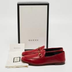 Pre Owned Gucci Red Leather Foldable  Horsebit Loafers Size 37