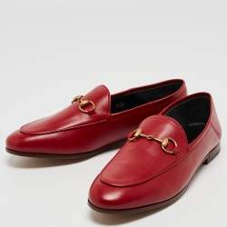 Pre Owned Gucci Red Leather Foldable  Horsebit Loafers Size 37