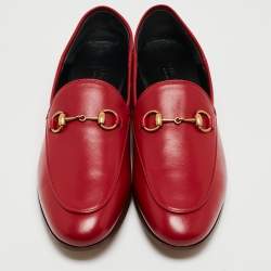 Pre Owned Gucci Red Leather Foldable  Horsebit Loafers Size 37