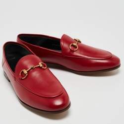 Pre Owned Gucci Red Leather Foldable  Horsebit Loafers Size 37