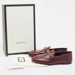 Pre Owned Gucci Burgundy Leather Horsebit Foldable Loafers Size 36.5