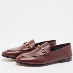 Pre Owned Gucci Burgundy Leather Horsebit Foldable Loafers Size 36.5
