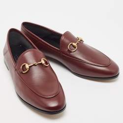 Pre Owned Gucci Burgundy Leather Horsebit Foldable Loafers Size 36.5