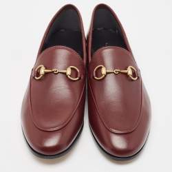 Pre Owned Gucci Burgundy Leather Horsebit Foldable Loafers Size 36.5