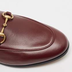 Pre Owned Gucci Burgundy Leather Horsebit Foldable Loafers Size 36.5