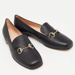 Gucci Black Leather Horsebit Slip On Loafers Size 41.5