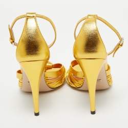Gucci Metallic Gold Leather Allie Ankle Strap Sandals Size 38.5