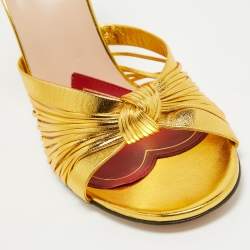 Gucci Metallic Gold Leather Allie Ankle Strap Sandals Size 38.5