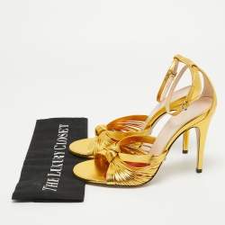 Gucci Metallic Gold Leather Allie Ankle Strap Sandals Size 38.5
