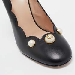 Pre Owned Gucci Black Leather GG Pearl Detail Pumps Size 39.5