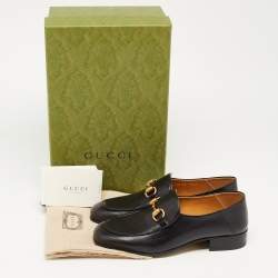 Pre Owned Gucci Black Leather Horsebit Foldable Loafers Size 36