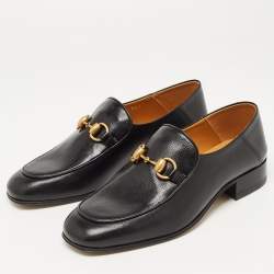 Pre Owned Gucci Black Leather Horsebit Foldable Loafers Size 36