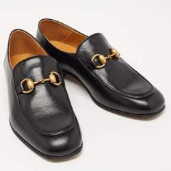 Pre Owned Gucci Black Leather Horsebit Foldable Loafers Size 36