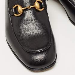 Pre Owned Gucci Black Leather Horsebit Foldable Loafers Size 36