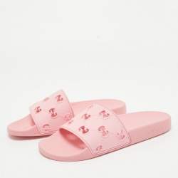 Gucci Pink Rubber GG Laser Cut Slides Size 39