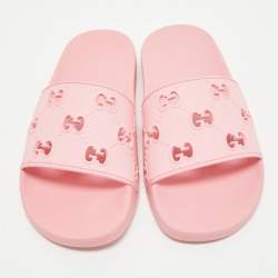Gucci Pink Rubber GG Laser Cut Slides Size 39