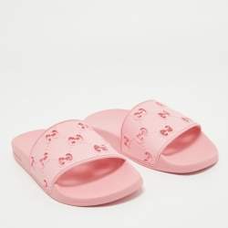 Gucci Pink Rubber GG Laser Cut Slides Size 39
