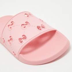 Gucci Pink Rubber GG Laser Cut Slides Size 39