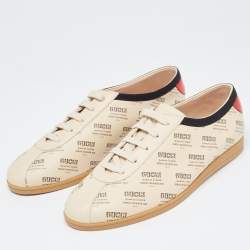 Gucci Beige Invite Print Leather Falacer Sneakers Size 40