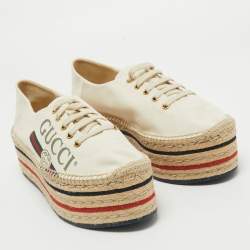 Gucci Cream Canvas Logo Print Espadrille Platform Sneakers Size 41