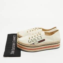 Gucci Cream Canvas Logo Print Espadrille Platform Sneakers Size 41