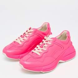 Gucci Neon Pink Leather Rhyton Sneakers Size 39