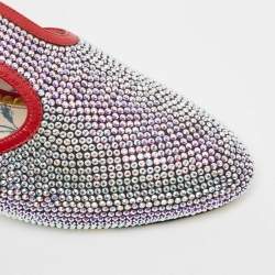 Gucci Metallic/Red Crystal Embellished Fabric and Leather T-Bar Pumps Size 40.5
