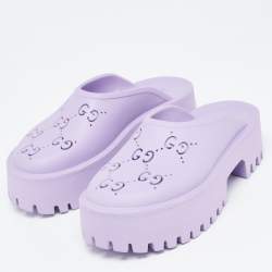 Gucci Purple Rubber GG Perforated Clogs Size 39