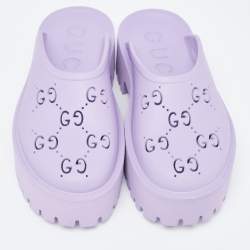 Gucci Purple Rubber GG Perforated Clogs Size 39