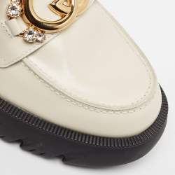 مملوكة مسبقًا Gucci Cream Leather Interlocking GG Platform Loafers Size 39